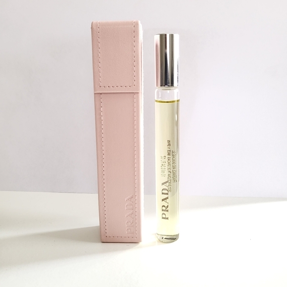 New Prada Amber EDP Roll-On 0.34 oz In Leather Travel Case Holder New In Box - Picture 2 of 9
